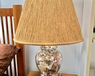 $95 -  Shell-filled lamp.  30" H, base 8" diam.