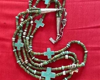$325 Chrislin Wolf signed turquoise necklace.  28"L