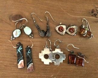 $20 each selection of earrings.  Ranges from 1"H to 2"H.  Ranges from 1"L to 2"L  Bottom right amber earrings SOLD 