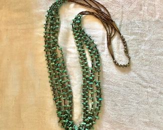 $250 Multi strand turquoise necklace with silver beads - 30"L 