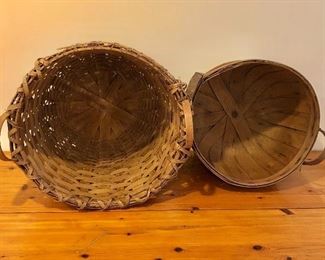 $45 each large woven baskets with handles.  Left: 16" H, 20" diam.  Right: 13.5" H, 18" diam. 
