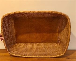 $75 Large basket with wood bottom.   7.5" H, 24.5" L, 18" W.