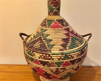 $95 Large woven colorful basket.   25.5" H, 18" diam.  