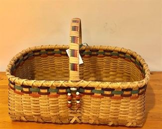 $75 Large basket with label and beads.  14" H, 20.5" L, 11" W.  