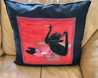 $40  Birds and waterlily pillow.  16" H x 16" W.