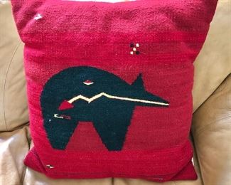$150  Bear with lifeline woven pillow.  20" H x 18" W.