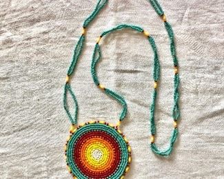 $50 Beaded necklace with hoop dangles.  Necklace: 24"L.  Pendant: 4"L