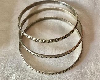 $45 Set of 3 Sterling silver Mexico bangles.  2.5"diam