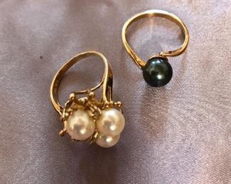 $220 - Left ring 3 pearl 14K gold ring size: 6.5, AVAILABLE  Right ring $120 Single 14K gold ring size: 7 SOLD 