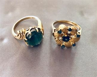 $160 ea 14K told rings blue stones.  Left ring: 6.5.   Right ring size: 7  SOLD 