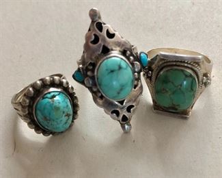 $45 ea turquoise  and silver rings.  Left size SOLD :  3.5.  Middle size: .  Right size SOLD : 6.5. Middle ring available 