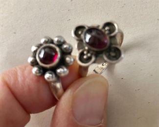 $20 ea - Sterling rings with red and purple stone.  Left right: size 10.  Right ring size: 8
