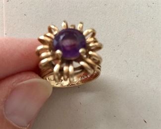 $325 Amethyst and 14K gold ring size; 6.5 