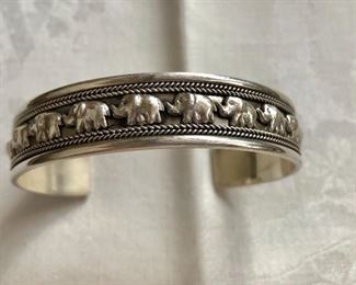 $40 - Elephant sterling silver cuff bracelet  2 and 3/4" inside diameter 