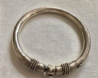 $45 Silver tribal bangle bracelet  2 and 1/2" inside diameter 