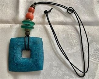 $25 Square necklace with beads on cord adjustable pendant is approx 3.5" Long, Square part 2" long 