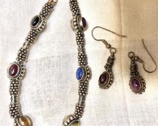 $60 Multi stone bracelet and earrings set 
