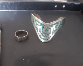 Mexican silver ring and bracelet 
