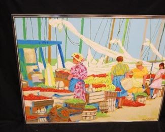 Russ Elliot Signed Painting Dock Scene - Very Bright Colors. Nice Picture #Russ Elliot