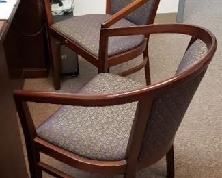 (2) Herman Miller Solid Cherry Wood Curved Back Light Blue Pattern Fabric Back & Seat Guest Arm Chairs $395 Pair