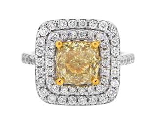 2.22ct Fancy Yellow & 3.07ct Diamond Ring