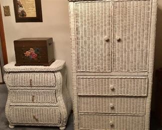 Tall White Wicker Chest $85, Shorter White Wicker Chest $65.  Jewelry Box, Mother Wall Plaque