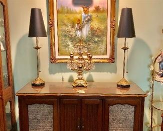 * Beautiful ZENITH Stereo Console with Radio and Turn Table. Works and Sounds Good!   Lamps, More Crystal, Beautiful Paintings throughout the house.