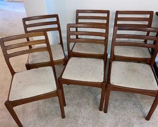 set of six teak chairs circa 1970's. Structurally good, needs new fabric covers