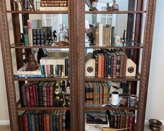 pair of bookcases, wood and glass