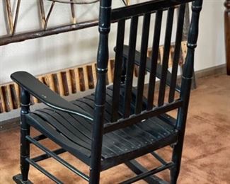 Vintage Slatted Rocking Chair Black 46x26x34in