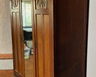 Huge Antique Oak Wardrobe Hammered Copper accent 82x78x24in HxWxD
