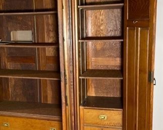 Huge Antique Oak Wardrobe Hammered Copper accent 82x78x24in HxWxD