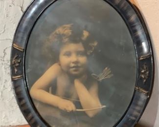 Lg Antique Oval Cupid Photo Cupid Watching DeWitt 23x19in