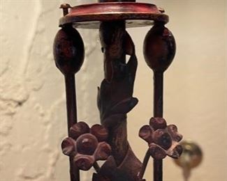 Antique Wrought Iron lamp Frosted Red Shade 24in H x 11in Diameter