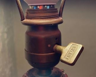 Antique Wrought Iron lamp Frosted Red Shade 24in H x 11in Diameter