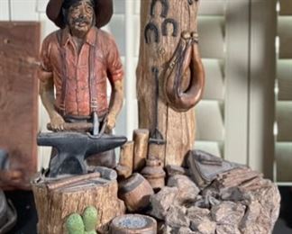 Apsit Bros of Calif Western Blacksmith Lamp Cowboy 25x14x11in HxWxD