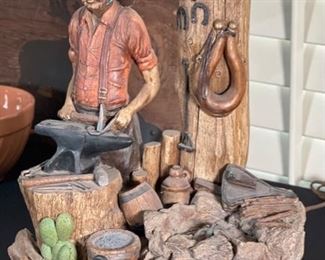 Apsit Bros of Calif Western Blacksmith Lamp Cowboy 25x14x11in HxWxD