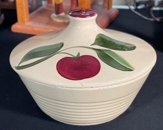 Watt Pottery 601 Apple Ribbed Covered Bowl Small Handle 7in H x 9in Diameter