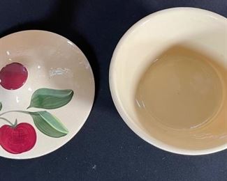 Watt Pottery 601 Apple Ribbed Covered Bowl Small Handle 7in H x 9in Diameter