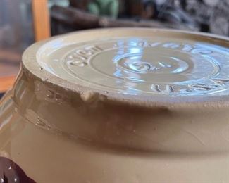 Watt Pottery Teardrop 2 Handled Bean Pot Red Bud 7in h x 8.5in diameter