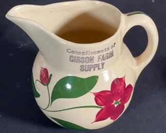 Watt Pottery 15 Pitcher Starflower Advertising Gibson Farm Supply 5.5x5.75x4.25in HxWxD