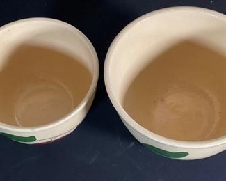 2pc Watt Pottery 64 & 65 Apple Mixing Bowls 2 Leaf Lg: 5.5in H x 9in diameter