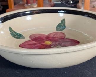 13in Watt Pottery Spaghetti Bowl Cut Leaf Pansy 3in H x 13in Diameter