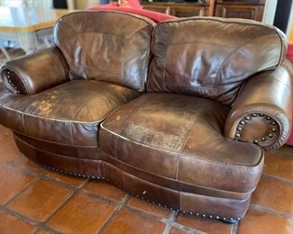 As-Is Leather Nailhead Loveseat Sofa 36x68x36in HxWxD