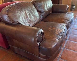 As-Is Leather Nailhead Loveseat Sofa 36x68x36in HxWxD