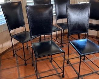 6pc Rustic Leather & Wrought Iron Dining Chairs 42x17x18in HxWxD