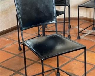 6pc Rustic Leather & Wrought Iron Dining Chairs 42x17x18in HxWxD