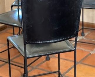 6pc Rustic Leather & Wrought Iron Dining Chairs 42x17x18in HxWxD