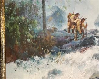*Original* Oil Native American River Frame: 40x50x2in