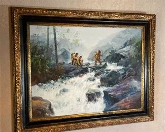 *Original* Oil Native American River Frame: 40x50x2in